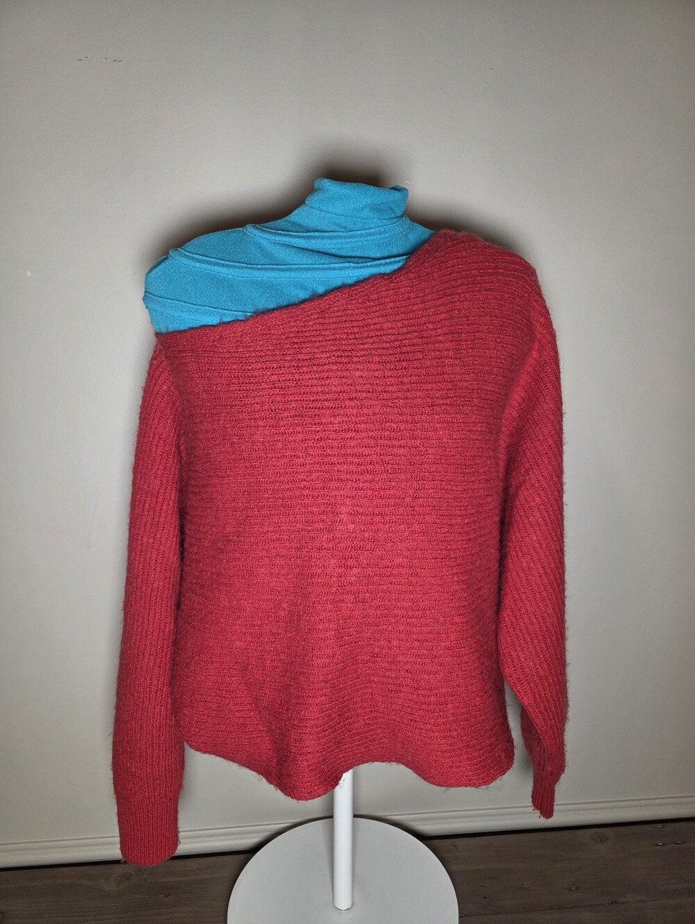 Free People Red Asymmetrical Off-The-Shoulder Knit Sweater